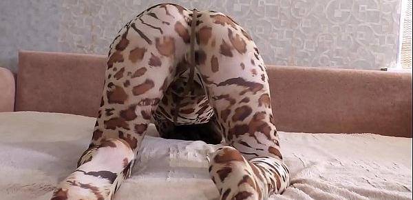  Teen Blowjob Big Dick and Footjob in Leopard Costume - Cumshot POV